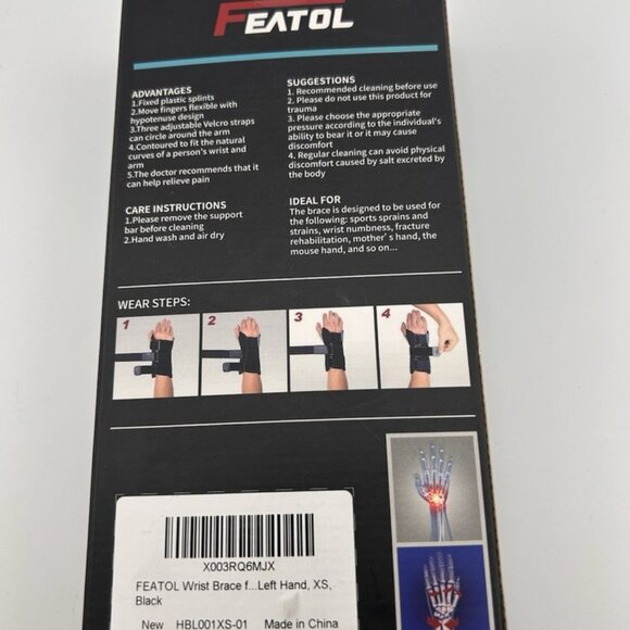 FEATOL Wrist Brace Size XS Left Wrist Stabilize Support Carpal Tunnel - Picture 2 of 6